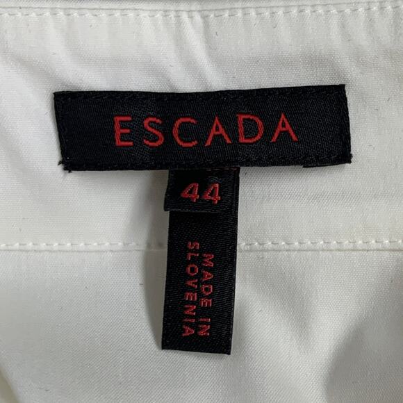 ESCADA Size XL Cream Cotton Blend Pleated Sleeveless Shirt - Picture 7 of 9